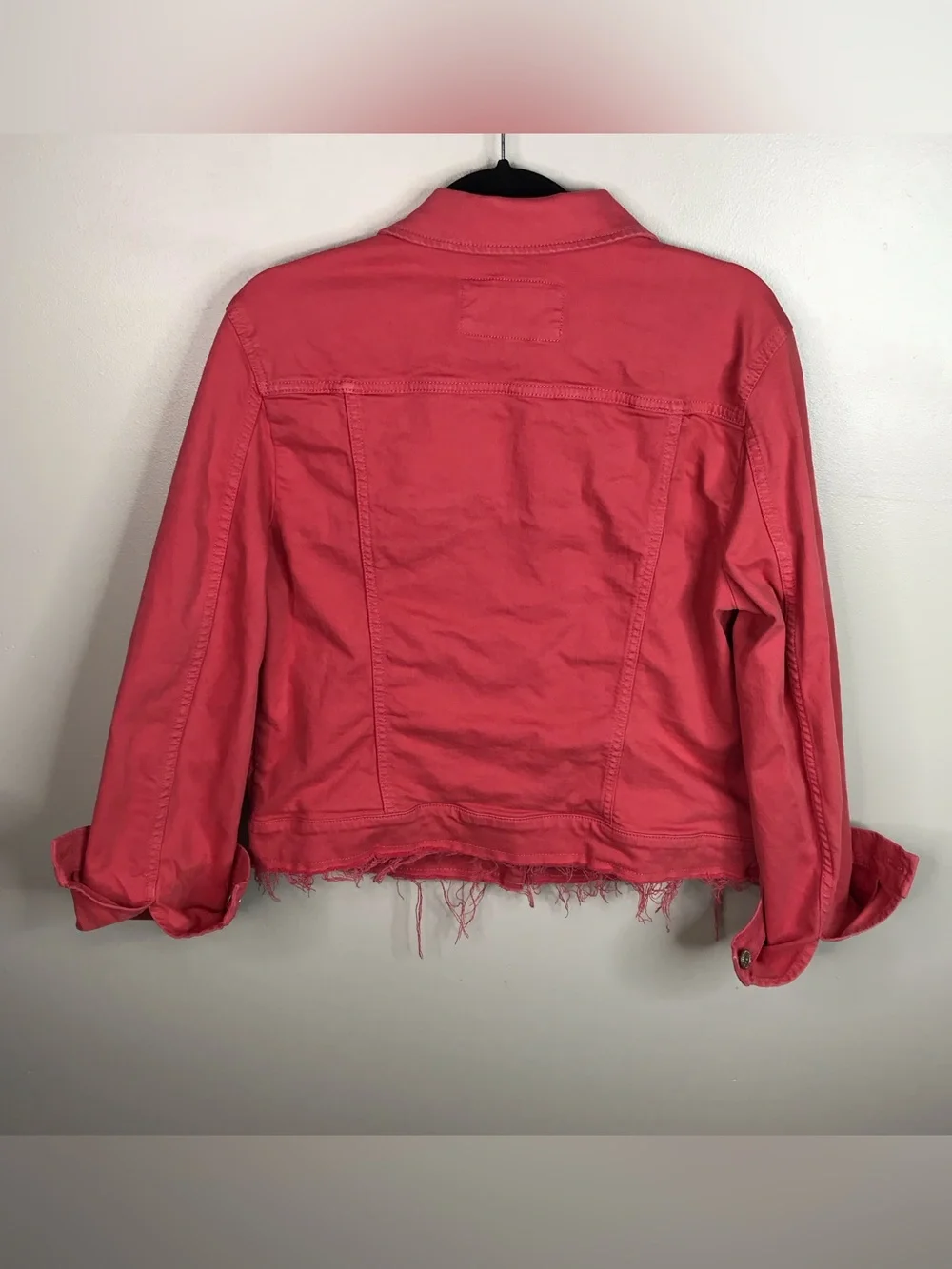 LOFT Coral-Pink Jean Jacket with Frayed Hem Sz Large